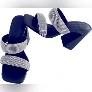 Nordstrom Open Edit‎ Sasha Retro Rhinestone Sandals Black Women’s size 6.5 NEW